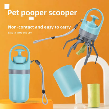 Handheld Pet Poop Grabber No Touch Portable Dog Pooper Scooper Outdoor Pet Waste Pick-Up Cleaner Built Ingarbage Bag Litterscoop